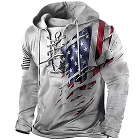 Men's Unisex Pullover Hoodie Sweatshirt Green Blue Pink Light Green Brown Hooded Graphic Prints National Flag Lace up Print Sports Outdoor Daily Sports 3D Pri