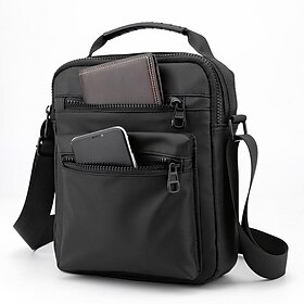 Men's Black Waterproof Nylon Crossbody Bag with Multiple Pockets - Travel Shoulder Bag for Passport and Phone Storage