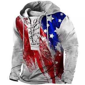 Men's Pullover Hoodie Sweatshirt Pullover Green Blue Pink Light Green Light Grey Hooded Graphic Prints National Flag Lace up Print Casual Daily Sports 3D Print