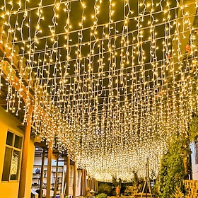 Icicle Dripping Curtain String Fairy Lights 4M - 120 LED Outdoor Window Decorations for Fairy Garden Party Decor