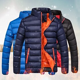 Men's Winter Coat Winter Jacket Puffer Jacket Quilted Jacket Zipper Pocket Hiking Windproof Warm Outdoor Winter Quilted Solid / Plain Color Black Burgundy Blue