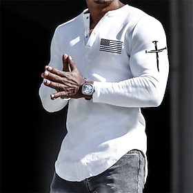 Voor heren Henley-shirt Koel overhemd Shirt met lange mouwen Lange mouw Henley Lente  Herfst Grafische prints Nationale vlag Ontwerper Casual Comfortabel Afdru