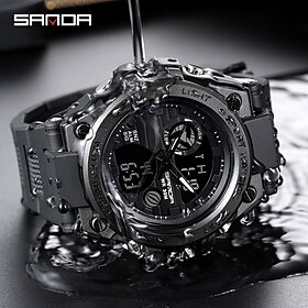 SANDA  Men's Sports Watches Outdoor Waterproof Military Dual Display Analog Digital Watch Tactical Army Wristwatch Date Multi Function LED