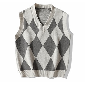 Men's Sweater Sweater Vest Pullover Ribbed Knit Knitted Color Block V Neck Modern Contemporary Leisure Work Daily Wear Clothing Apparel Sleeveless Winter Sprin