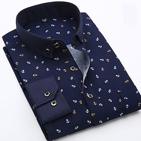 Men's Dress Shirt Light Pink Light Blue Black Plaid / Striped / Chevron / Round Turndown Spring Summer All Seasons Wedding Office Career Clothing Apparel