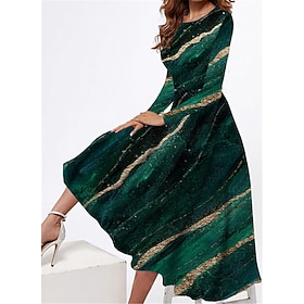 Women's Midi Dress Casual Dress Winter Dress Swing Dress Fashion Modest Formal Outdoor Party Regular Fit Color Gradient Marble Long Sleeve Crew Neck Green Spri