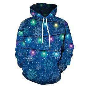 Men's Pullover Hoodie Sweatshirt Blue Hooded Graphic Prints Snowflake Print Chr…