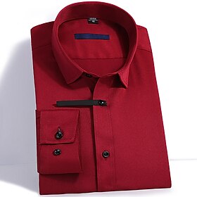 Men's Dress Shirt Button Up Shirt Collared Shirt Non Iron Shirt Light Pink Black White Long Sleeve Plain Turndown Spring Summer Wedding Street Clothing Appare