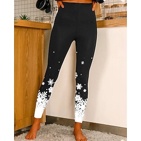 Women's Christmas Leggings Snowflake Moisture Wicking Yoga Fitness Tennis Tights Spandex Winter Sports Activewear Cropped Leggings