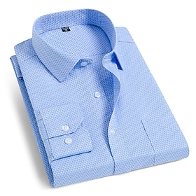 Men's Dress Shirt Wrinkle Resistant French Cuff Shirt Collared Shirt Button Up Shirt Waves Wedding Outdoor Navy Blue Blue Light Blue Long Sleeve Turndown Summe
