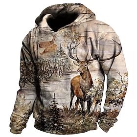 Men's Pullover Hoodie Sweatshirt Blue Brown Green Hooded Animal Reindeer Graphic Prints Print Daily Sports 3D Print Streetwear Designer Bas