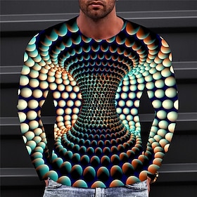 Men's Geometric Graphic Prints T Shirt Long Sleeve T shirt 3D Print Crew Neck Shirt Sports Designer Basic Daily Outdoor Street Orange Gray Light Blue Spring