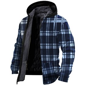 Men's Fleece Jacket Full Zip Hoodie Fleece Hoodie Sherpa Jacket Thick Hoodies Black Navy Blue Blue Green Coffee Hooded Graphic Prints Tartan Zipper Print Casua
