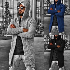 Men's Sweater Cardigan Sweater Sweater Jacket Ribbed Knit Cropped Knitted Hooded Warm Ups Modern Contemporary Daily Wear Going out Clothing Apparel Fall Winte