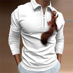 Voor Heren POLO Shirt Golfshirt Dier Grafische Prints Eekhoorn Strijkijzer Wit Geel Rood Blauw Paars 3D-afdrukken Buiten Straat Lange Mouw Afdrukken