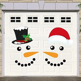 Merry Christmas Decorations Garage Door Decor Snowman Magnets Stickers Refrigerator Decal Snowman Face Garage Christmas Set Reflective Car Magnetic Stickers fo