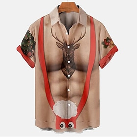 Christmas Shirts Men's Shirt Santa Claus Graphic Prints Muscle Ugly Christmas Turndown Wine Khaki 3D Print Christmas Street Short Sleeves Button-Down Print Clo