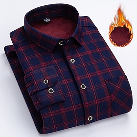 Men's Dress Shirt Flannel Shirt Plaid Shirt Collared Shirt Button Up Shirt Tartan Wedding Work Yellow Navy Blue Royal Blue Blue Long Sleeve Turndown Spring Fal