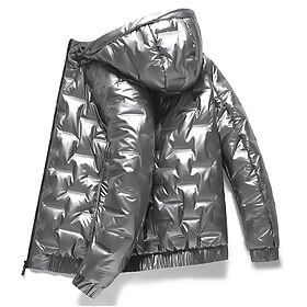 Men's Puffer Jacket Quilted Jacket Hoodie Jacket Cardigan Slim Fit Casual Daily Regular Casual Daily Trendy Waterproof Windproof Warm Fall Winter Solid Color S