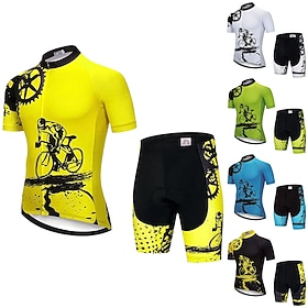 21Grams Men's Cycling Jersey Set Cycling Jersey with Shorts Short Sleeve Mountain Bike MTB Road Bike Cycling White Black Green Graphic Patterned Gear Bike Clot