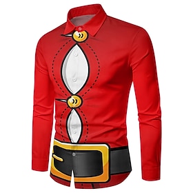 Christmas Men's Christmas Costume Printed Shirts Shirts Santa Claus Graphic Prints Ugly Turndown Black and Red Wine WhiteRed Red / White Red 3D Print Street Lo
