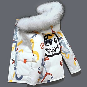 Men's Winter Coat Winter Jacket Puffer Jacket Fur Trim Pocket Print Sports Outdoor Weekend Hiking Regular Fashion Sport Casual Daily Warm Comfortable Fall Wi