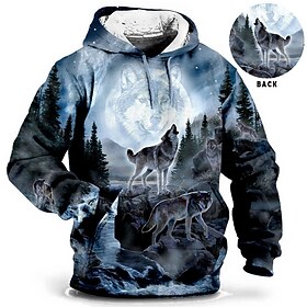 Men's Plus Size Pullover Hoodie Sweatshirt Big and Tall Animal Hooded Pocket Long Sleeve Spring   Fall Fashion Streetwear Basic Comfortable Work Daily Wear Top