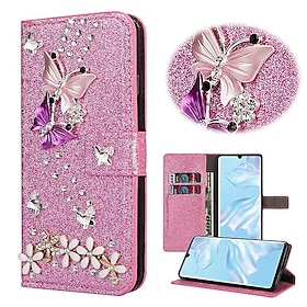 Phone Case For Samsung Galaxy S25 S24 S23 S22 S21 FE S21 Ultra Plus A55 5G A35 5G A25 A15 Wallet Case Rhinestone Magnetic Glitter Shine Butterfly Glitter Shine
