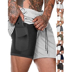 Per uomo Sport all'Aperto Sportivo Asciugatura Rapida Traspirante 2 in 1 con Tasca per Telefono Fodera Tinta unita Abbigliamento sportivo Rosso Blu marino Elas