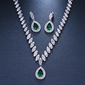 Bridal Jewelry Sets 1 set Cubic Zirconia Copper Imitation Diamond 1 Necklace Earrings Women's Elegant Luxury Tennis Chain Drop Diamond Water Drop Jewelry Set F