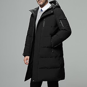 Men's Winter Coat Down Jacket Puffer Jacket Cardigan Long Daily Wear Vacation To-Go Casual / Daily Winter Solid / Plain Color Black Green Gray Puffer Jacket