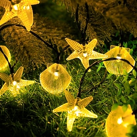 Solar Starfish Shell String Lights Ocean Theme 12m-100LED 7m-50LED 6.5m-30LED Outdoor Waterproof Garland Lights Party Wedding Holiday Garden Home Decoration