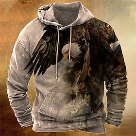 Independence Day The Eagle Mens Graphic Hoodie Freedom Pullover Sweatshirt Brown Hooded Animal Prints Daily Sports 3D Basic Streetwear Desi