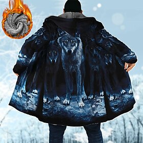 Men's Animal Wolf Graphic Prints Winter Coat Fleece Jacket Coat Warm Comfortable Breathable Fashion Streetwear Sport Sports Outdoor Daily Wear Going out Zippe