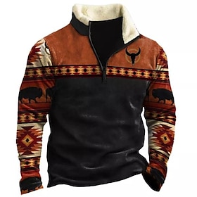 Men's Zip Sweatshirt Pullover Orange Half Zip Graphic Tribal Print Sports  Outdoor Casual Daily 3D Print Fleece Streetwear Designer Thin Fl