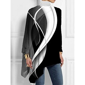 Women's T shirt Long Sleeve Plus Size Shirt Blouse Basic Butterfly Print Long Sleeve Regular Tops Turtleneck High Neck Casual Silver Black White Yellow Gray Sp
