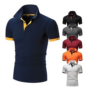 Men's Polo Shirt Golf Shirt Solid Color Plain Turndown Black Wine Orange Dark Gray Navy Blue Plus Size Street Casual Short Sleeve Clothing Apparel Casual Soft
