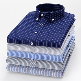 Voor heren Overhemd Button-down overhemd Shirt met kraag Strijkvrij overhemd Oxford overhemd Gestreept Bruiloft Buiten ZwartWitMarineblauw Wit Marineblauw blau
