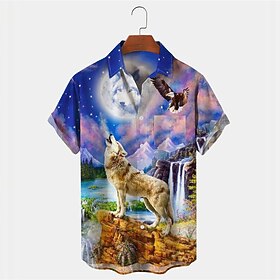 Voor heren Wolf Adelaar Overhemd Overhemd met knopen Korte mouw Tropisch Modieus Hawaii Buiten Strand Zomer Lente Strijkijzer Afdrukken Button-omlaag Paars