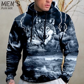 Men's Plus Size Pullover Hoodie Sweatshirt Big and Tall Animal Hooded Pocket Long Sleeve Spring   Fall Fashion Streetwear Basic Comfortable Vacation Daily Wear