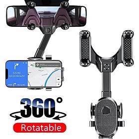 Auto Rearview Mirror Phone Holder in Car Mount Stand for CellPhone Car Mobile Support Rotating Adjustable Car SmartPhone Holder Compatible with 4-7 Cell Phones