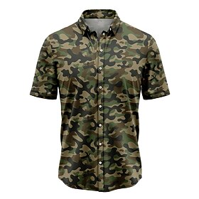 Voor heren camouflage Overhemd Overhemd met knopen Korte mouw Tropisch Modieus Hawaii Casual Feestdagen Strand Zomer Lente Strijkijzer Afdrukken Button-omlaag