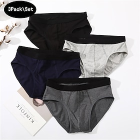 Hombre 3 paquetes Slip 95% algodón Transpirable Suave Plano Media cintura Negro Rojo