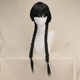 Lange Schwarze Geflochtene Perücke Süßes Natürliche Weiche Haare mit Perückenkappe Zöpfen Synthetische Perücken für Party Cosplay Party Perücken Halloween Perü