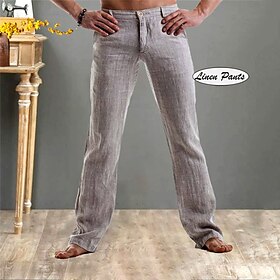 Men's Linen Pants Trousers Summer Pants Pocket Straight Leg Plain Comfort Casual Daily Holiday Linen / Cotton Blend Streetwear Stylish Black White
