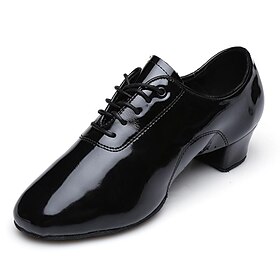 Men's Black Patent Leather Dance Shoes with Lace-Up Design  Comfortable Ballroom  Social Dance Shoes with Low Heel and Soft Suede Sole