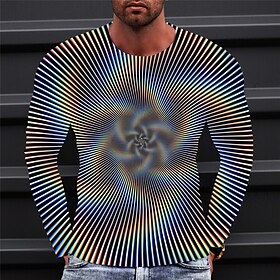 Optical Illusion Mens 3D Shirt For Party Black Summer Cotton Tee Graphic Crew Neck Clothing Apparel 3D Print Outdoor Casual Long Sleeve Vintage Fashion Desig