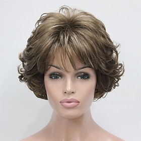 Short Curly Synthetic Wigs Full Capless Hair Women's Thick Wig for Everyday 12TT26 (Light Reddish Golden Brown with Bright Golden Blonde Highlighted)
