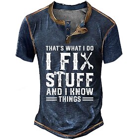 Graphic Letter Fashion Designer Comfortable Men's 3D Print Henley Shirt Tee Vintage Shirt Outdoor Casual Daily T shirt Black Dark Blue Military Green Short Sle