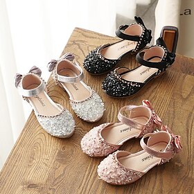Girls' Sparkly Crystal Flower Girl Shoes with Satin Bow and Hook-and-Loop Strap  Elegant Princess Flats for Weddings, Pageants, and Birthday Parties